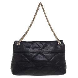 Pre Owned Carolina Herrera Black Embossed Leather Flap Chain Shoulder Bag