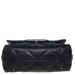 Pre Owned Carolina Herrera Black Embossed Leather Flap Chain Shoulder Bag