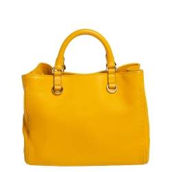 Pre Owned Carolina Herrera Yellow Leather Charm Tote