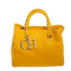 Pre Owned Carolina Herrera Yellow Leather Charm Tote