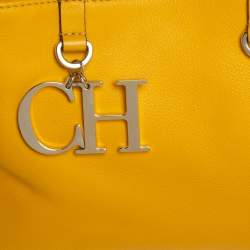 Pre Owned Carolina Herrera Yellow Leather Charm Tote