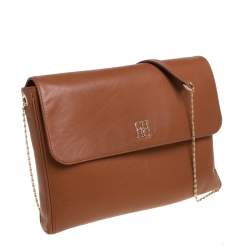 Pre Owned Carolina Herrera Brown Leather Chain Shoulder Bag