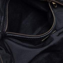 Pre Owned Carolina Herrera Black Leather and Suede Embossed Logo Shoulder Bag