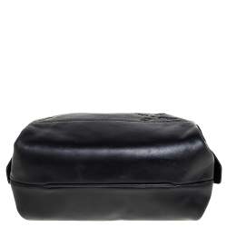 Pre Owned Carolina Herrera Black Leather and Suede Embossed Logo Shoulder Bag