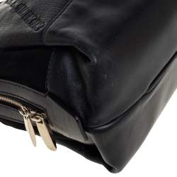 Pre Owned Carolina Herrera Black Leather and Suede Embossed Logo Shoulder Bag