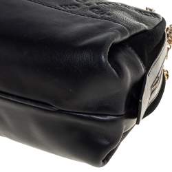 Pre Owned Carolina Herrera Black Leather and Suede Embossed Logo Shoulder Bag