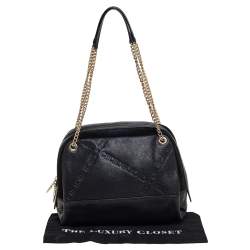 Pre Owned Carolina Herrera Black Leather and Suede Embossed Logo Shoulder Bag