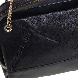 Pre Owned Carolina Herrera Black Leather and Suede Embossed Logo Shoulder Bag