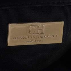 Pre Owned Carolina Herrera Black Leather and Suede Embossed Logo Shoulder Bag