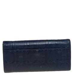 Pre Owned Carolina Herrera Blue Monogram Leather Continental Wallet