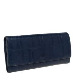 Pre Owned Carolina Herrera Blue Monogram Leather Continental Wallet