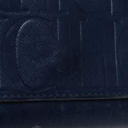 Pre Owned Carolina Herrera Blue Monogram Leather Continental Wallet