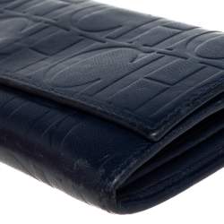 Pre Owned Carolina Herrera Blue Monogram Leather Continental Wallet