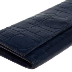 Pre Owned Carolina Herrera Blue Monogram Leather Continental Wallet