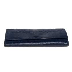 Pre Owned Carolina Herrera Blue Monogram Leather Continental Wallet