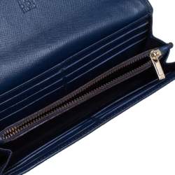 Pre Owned Carolina Herrera Blue Monogram Leather Continental Wallet
