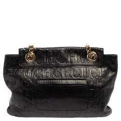 Pre Owned Carolina Herrera Black Monogram Leather Audrey Shoulder Bag