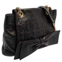 Pre Owned Carolina Herrera Black Monogram Leather Audrey Shoulder Bag