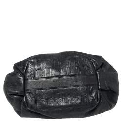 Pre Owned Carolina Herrera Navy Blue Monogram Embossed Leather Chain Shoulder Bag