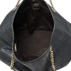Pre Owned Carolina Herrera Navy Blue Monogram Embossed Leather Chain Shoulder Bag