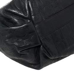 Pre Owned Carolina Herrera Navy Blue Monogram Embossed Leather Chain Shoulder Bag