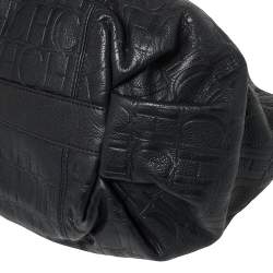 Pre Owned Carolina Herrera Navy Blue Monogram Embossed Leather Chain Shoulder Bag