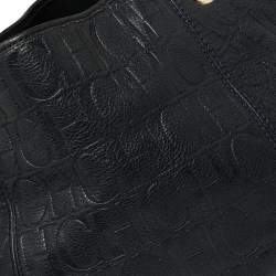 Pre Owned Carolina Herrera Navy Blue Monogram Embossed Leather Chain Shoulder Bag