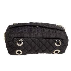 Pre Owned Carolina Herrera Dark Brown Quilted Nylon Chain Shoulder Bag