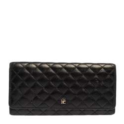 Pre Owned Carolina Herrera Black Quilted Leather Flap Wallet