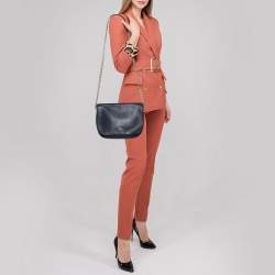 Pre Owned Carolina Herrera Blue Leather New Baltazar Flap Shoulder Bag