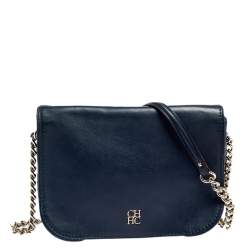 Pre Owned Carolina Herrera Blue Leather New Baltazar Flap Shoulder Bag