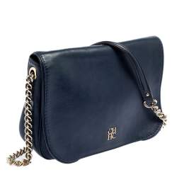 Pre Owned Carolina Herrera Blue Leather New Baltazar Flap Shoulder Bag