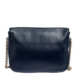 Pre Owned Carolina Herrera Blue Leather New Baltazar Flap Shoulder Bag