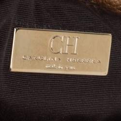 Pre Owned Carolina Herrera Metallic Beige Monogram Leather Audrey Shoulder Bag 