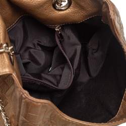 Pre Owned Carolina Herrera Metallic Beige Monogram Leather Audrey Shoulder Bag 