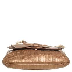 Pre Owned Carolina Herrera Metallic Beige Monogram Leather Audrey Shoulder Bag 