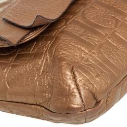 Pre Owned Carolina Herrera Metallic Beige Monogram Leather Audrey Shoulder Bag 