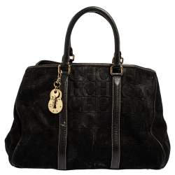 Pre Owned Carolina Herrera Black Monogram Nubuck and Leather Matteo Tote