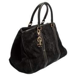 Pre Owned Carolina Herrera Black Monogram Nubuck and Leather Matteo Tote