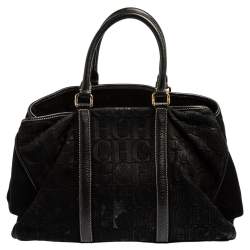Pre Owned Carolina Herrera Black Monogram Nubuck and Leather Matteo Tote