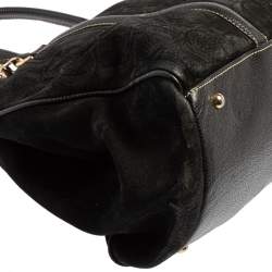 Pre Owned Carolina Herrera Black Monogram Nubuck and Leather Matteo Tote