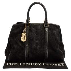 Pre Owned Carolina Herrera Black Monogram Nubuck and Leather Matteo Tote