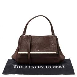 Pre Owned Carolina Herrera Brown Leather Metal Frame Top Handle Bag