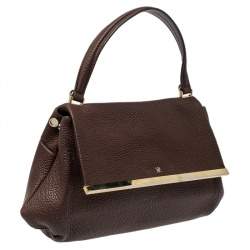 Pre Owned Carolina Herrera Brown Leather Metal Frame Top Handle Bag
