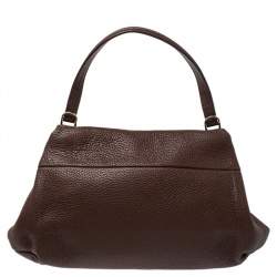 Pre Owned Carolina Herrera Brown Leather Metal Frame Top Handle Bag