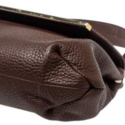 Pre Owned Carolina Herrera Brown Leather Metal Frame Top Handle Bag