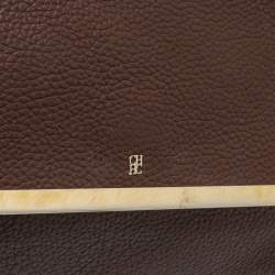 Pre Owned Carolina Herrera Brown Leather Metal Frame Top Handle Bag
