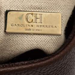 Pre Owned Carolina Herrera Brown Leather Metal Frame Top Handle Bag