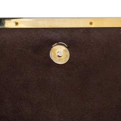 Pre Owned Carolina Herrera Brown Leather Metal Frame Top Handle Bag