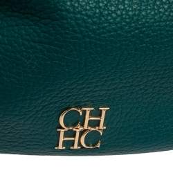 Pre Owned Carolina Herrera Green Leather Zip Hobo